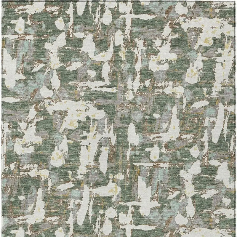 8' X 10' Green And Beige Abstract Washable Indoor Outdoor Area Rug Homeroots Outdoor