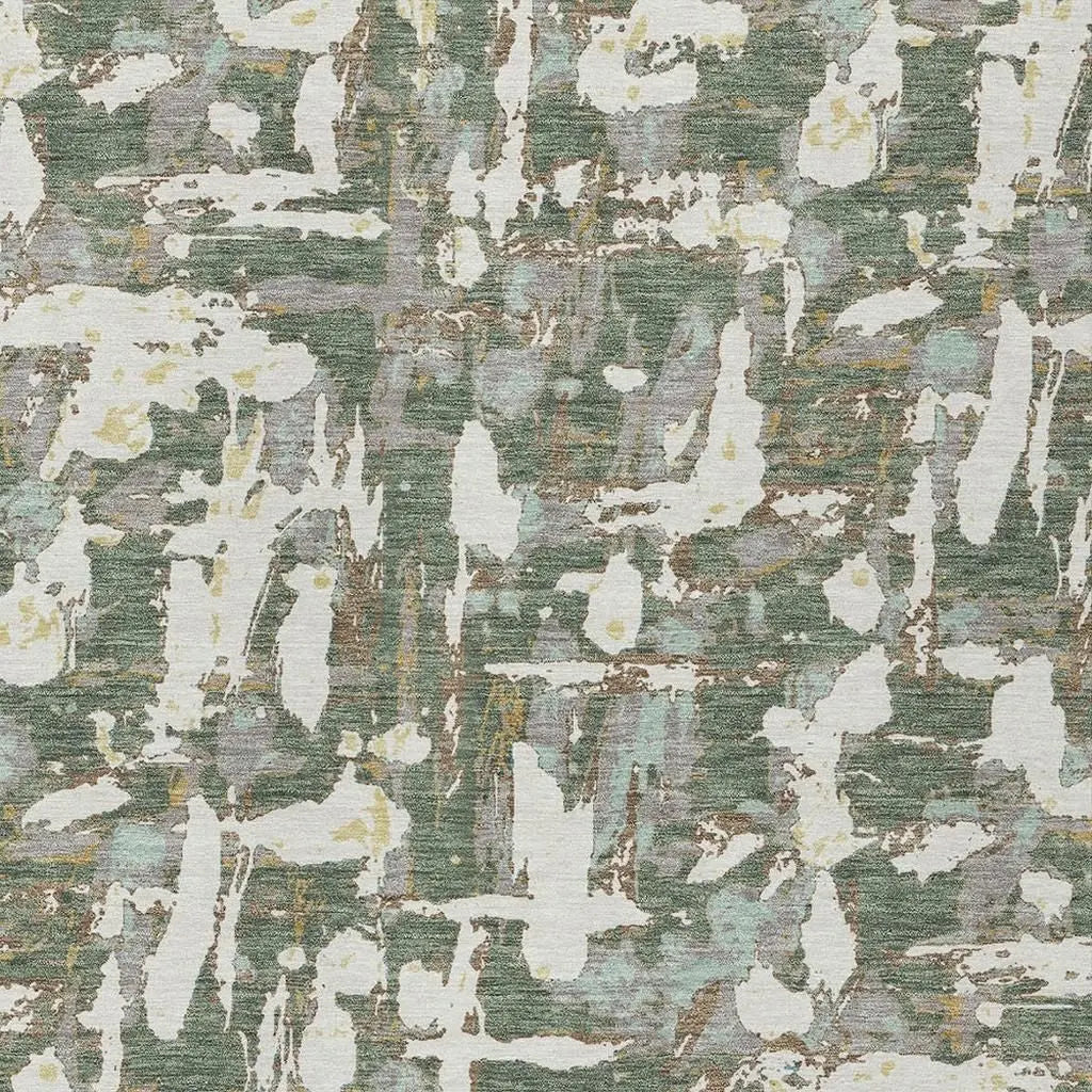 8' X 10' Green And Beige Abstract Washable Indoor Outdoor Area Rug Homeroots Outdoor