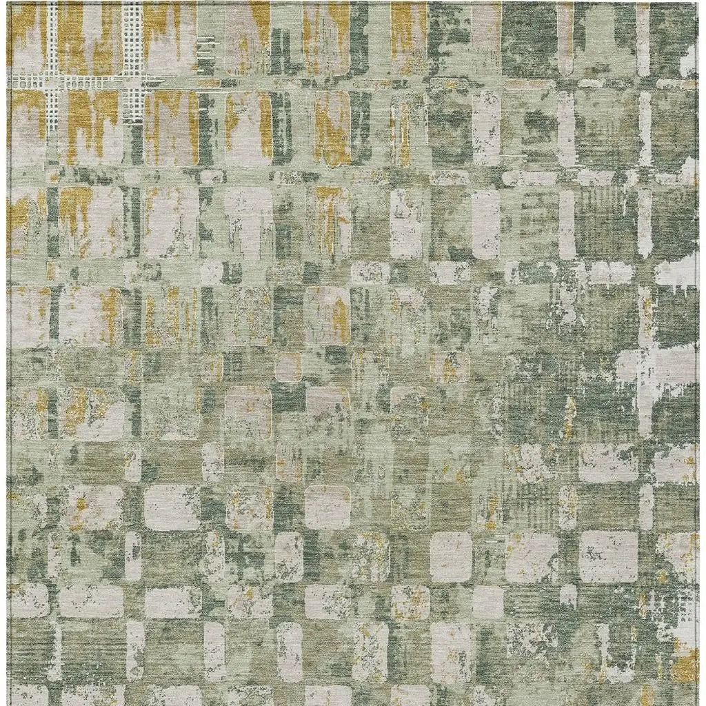 8' X 10' Green And Beige Abstract Washable Indoor Outdoor Area Rug Homeroots Outdoor