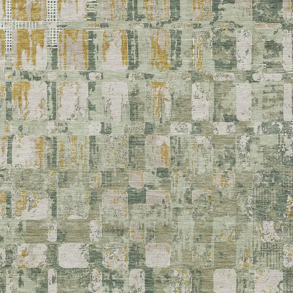 8' X 10' Green And Beige Abstract Washable Indoor Outdoor Area Rug Homeroots Outdoor