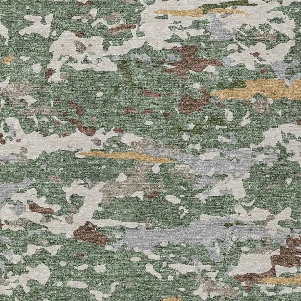 8' X 10' Green And Beige Abstract Washable Indoor Outdoor Area Rug Homeroots Outdoor