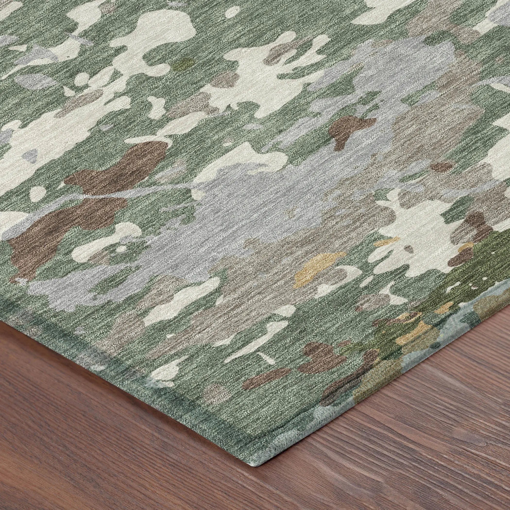 8' X 10' Green And Beige Abstract Washable Indoor Outdoor Area Rug Homeroots Outdoor