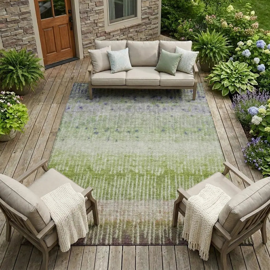 8' X 10' Green And Beige Abstract Washable Indoor Outdoor Area Rug Homeroots Outdoor