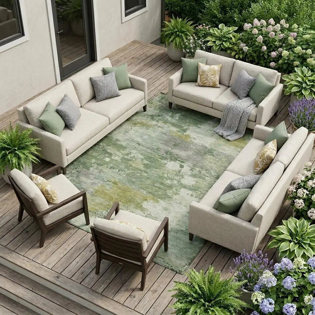 8' X 10' Green And Beige Abstract Washable Indoor Outdoor Area Rug Homeroots Outdoor