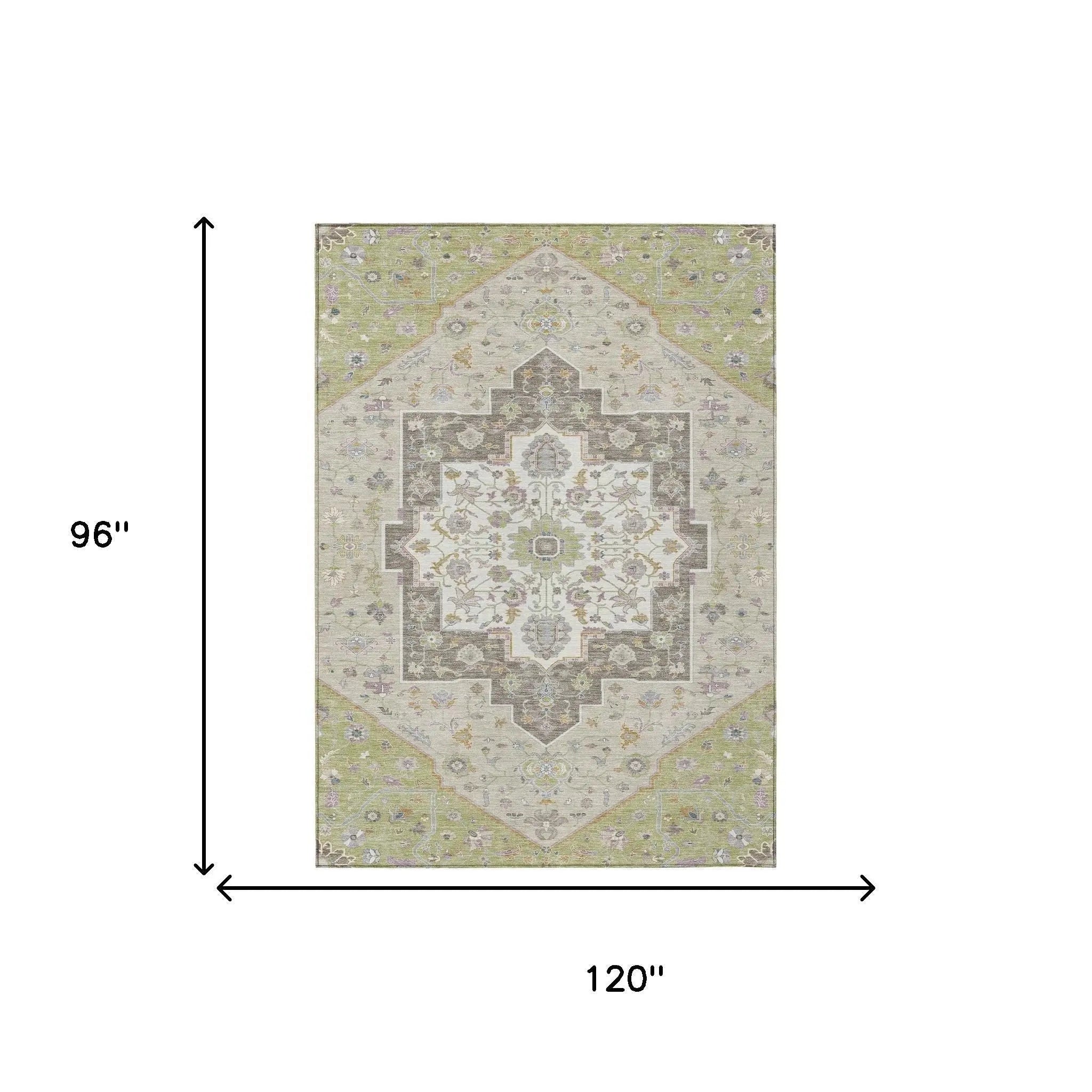 8' X 10' Green And Beige Floral Medallion Washable Indoor Outdoor Area Rug Homeroots Outdoor