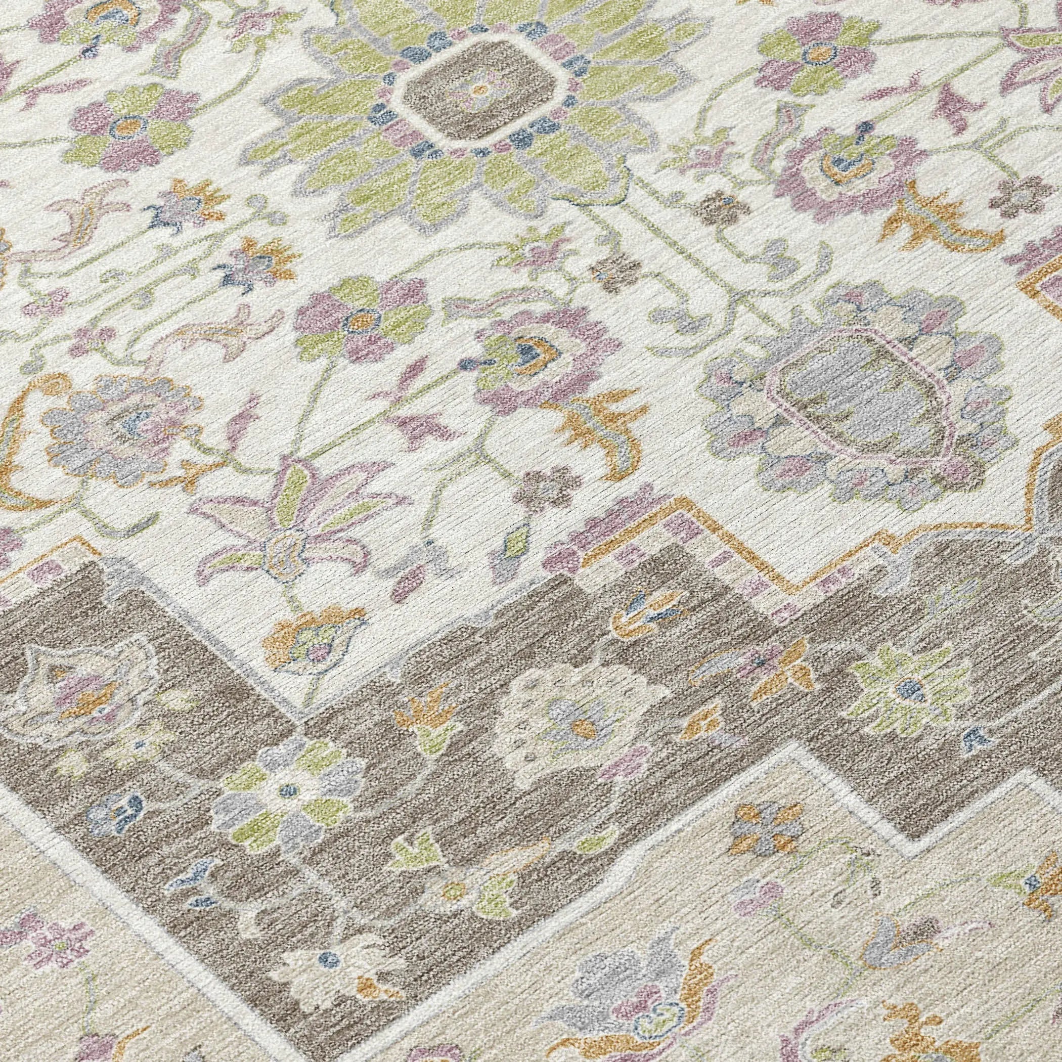 8' X 10' Green And Beige Floral Medallion Washable Indoor Outdoor Area Rug Homeroots Outdoor
