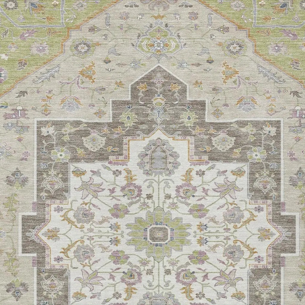 8' X 10' Green And Beige Floral Medallion Washable Indoor Outdoor Area Rug Homeroots Outdoor