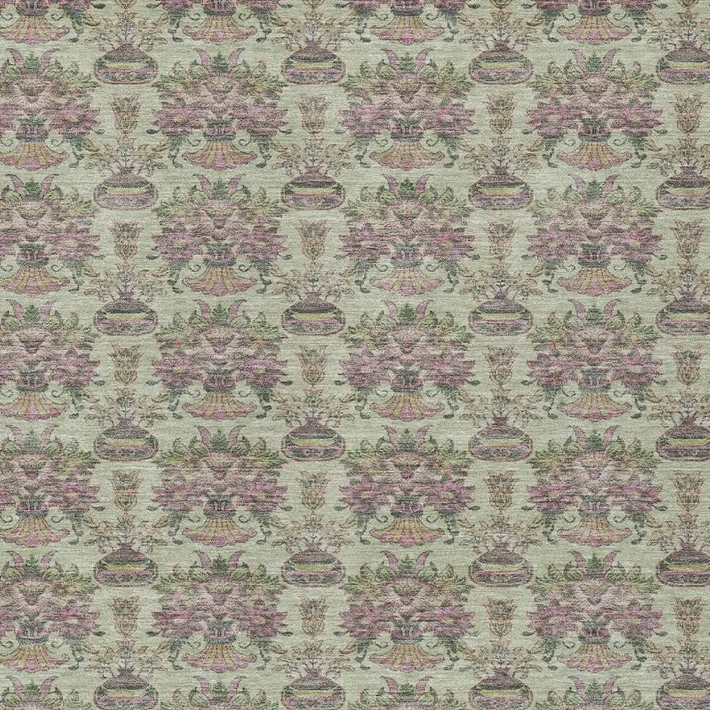 8' X 10' Green And Beige Floral Washable Indoor Outdoor Area Rug Homeroots Outdoor