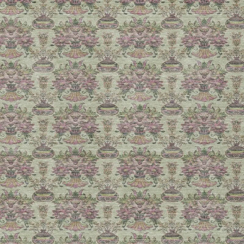 8' X 10' Green And Beige Floral Washable Indoor Outdoor Area Rug Homeroots Outdoor
