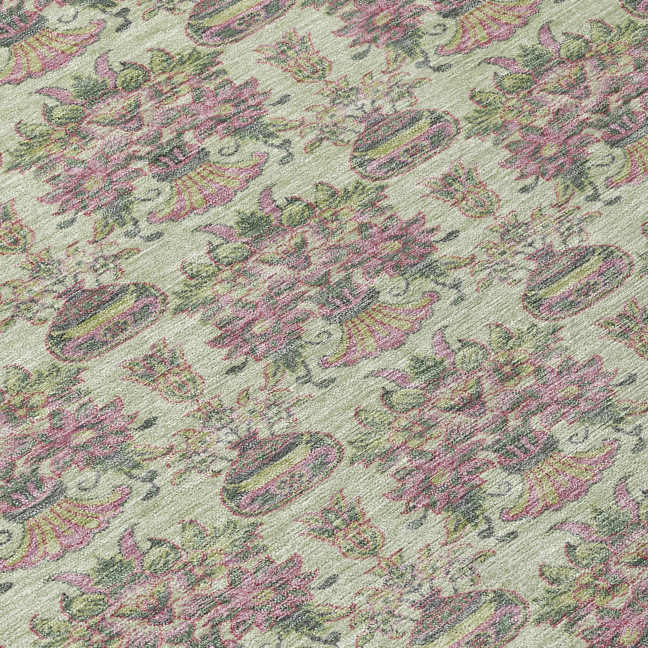 8' X 10' Green And Beige Floral Washable Indoor Outdoor Area Rug Homeroots Outdoor