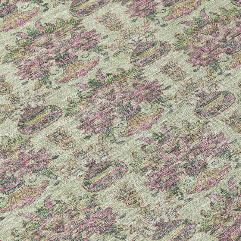 8' X 10' Green And Beige Floral Washable Indoor Outdoor Area Rug Homeroots Outdoor