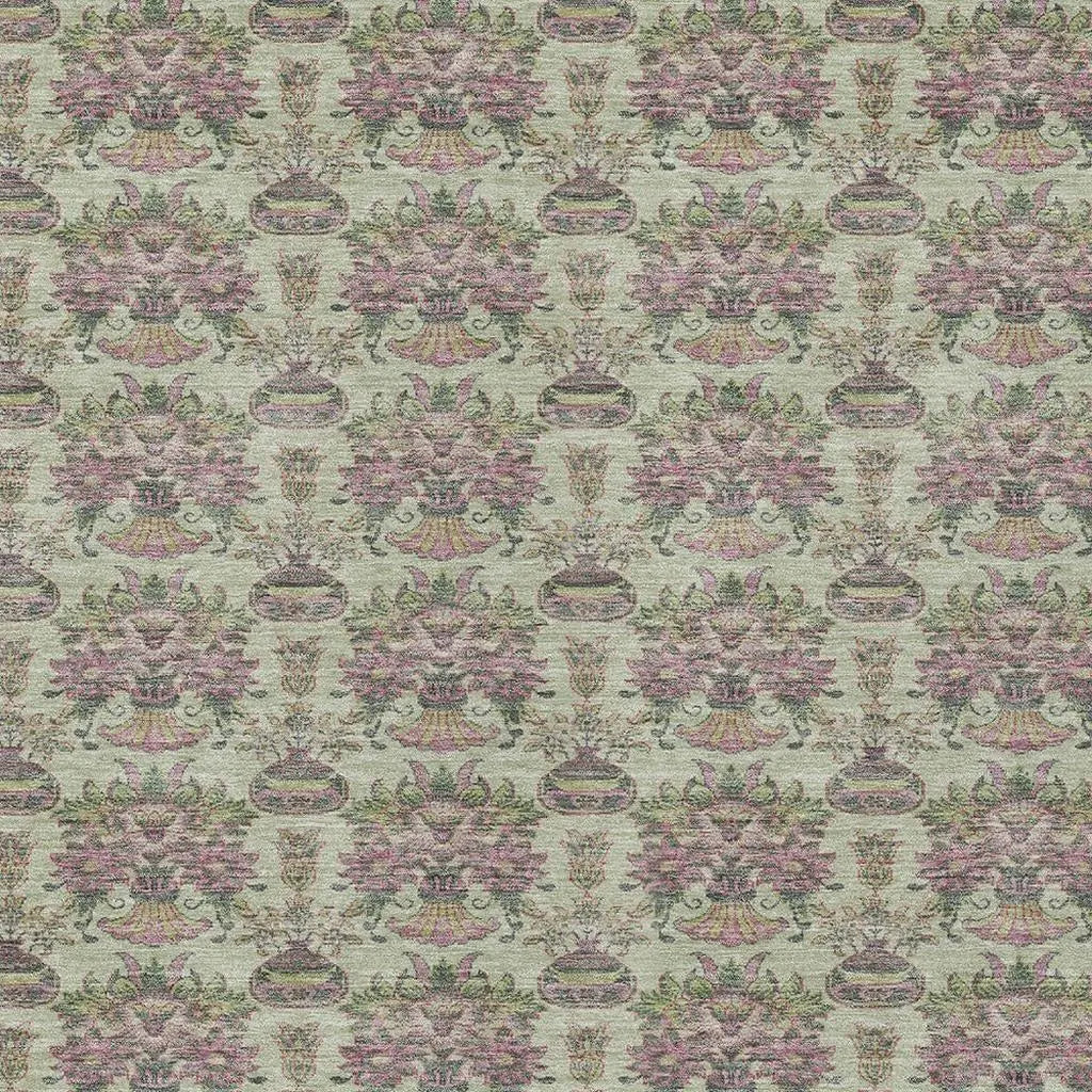 8' X 10' Green And Beige Floral Washable Indoor Outdoor Area Rug Homeroots Outdoor