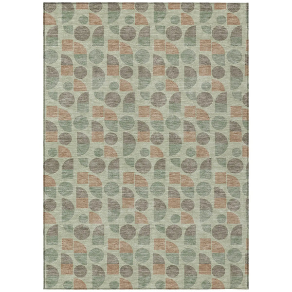 8' X 10' Green And Beige Geometric Washable Indoor Outdoor Area Rug Homeroots Outdoor