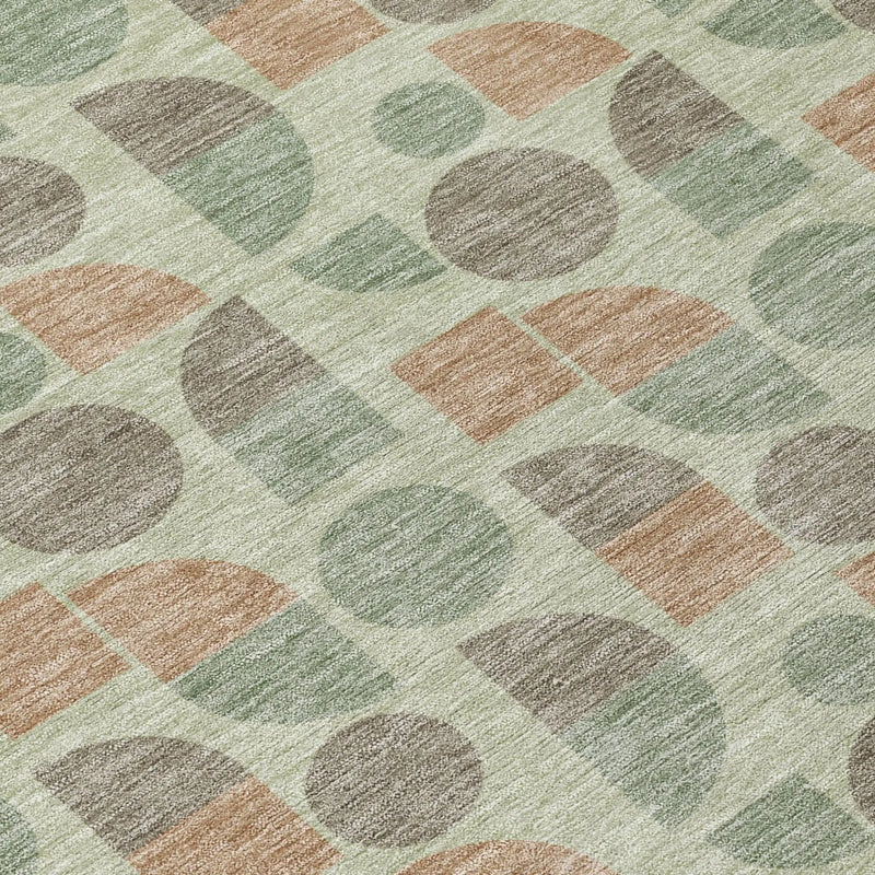 8' X 10' Green And Beige Geometric Washable Indoor Outdoor Area Rug Homeroots Outdoor