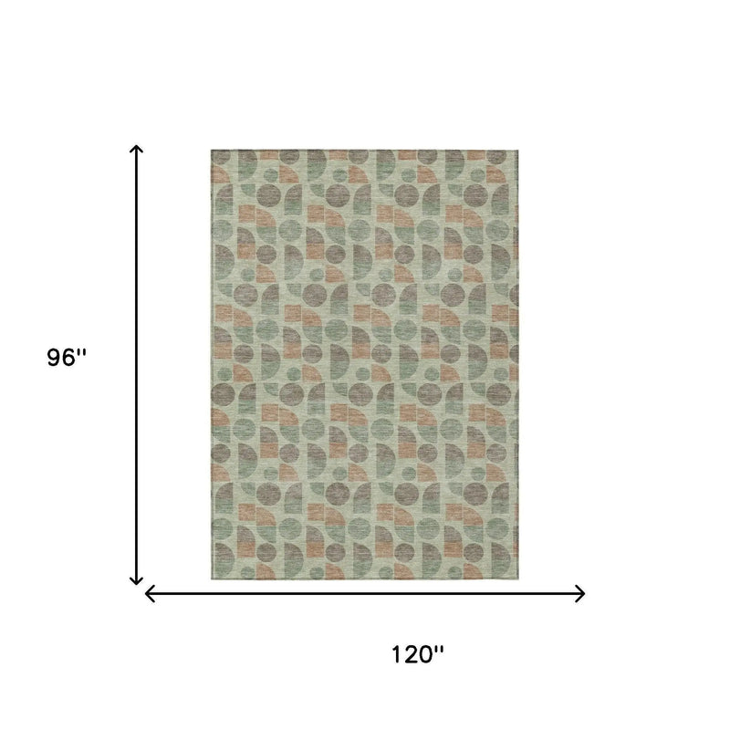 8' X 10' Green And Beige Geometric Washable Indoor Outdoor Area Rug Homeroots Outdoor