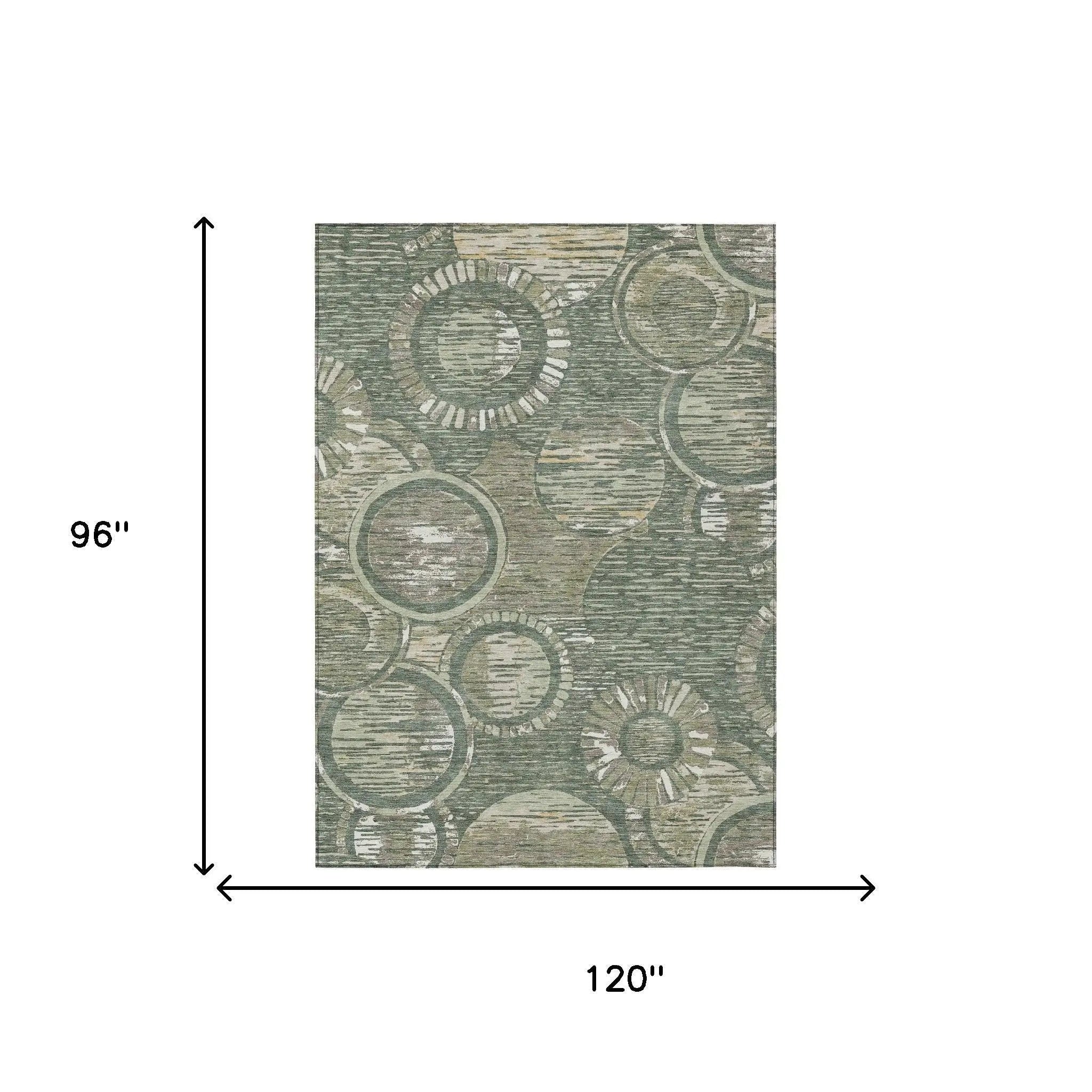 8' X 10' Green And Beige Geometric Washable Indoor Outdoor Area Rug Homeroots Outdoor