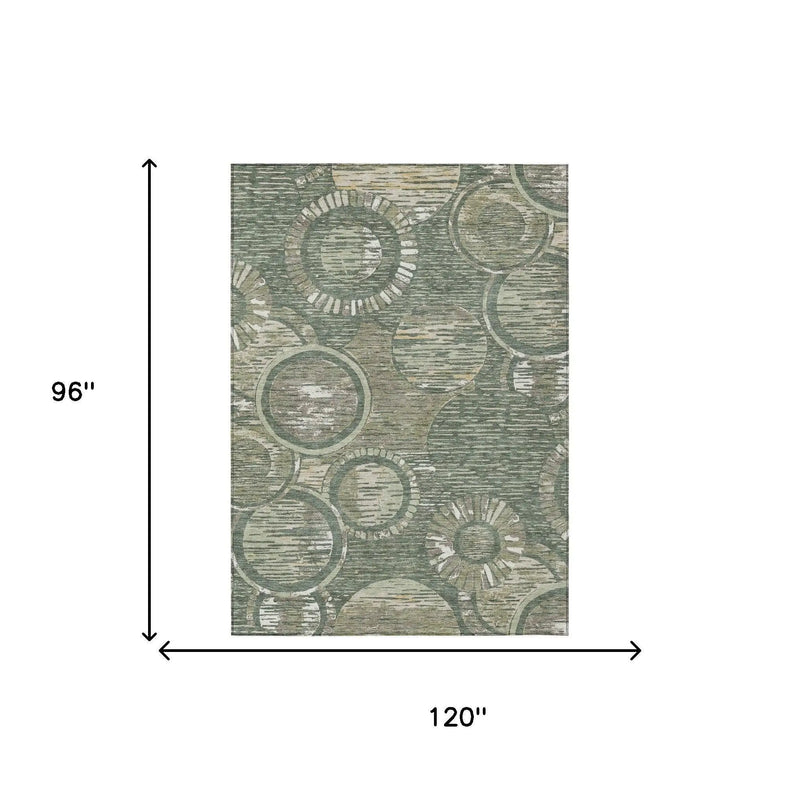 8' X 10' Green And Beige Geometric Washable Indoor Outdoor Area Rug Homeroots Outdoor