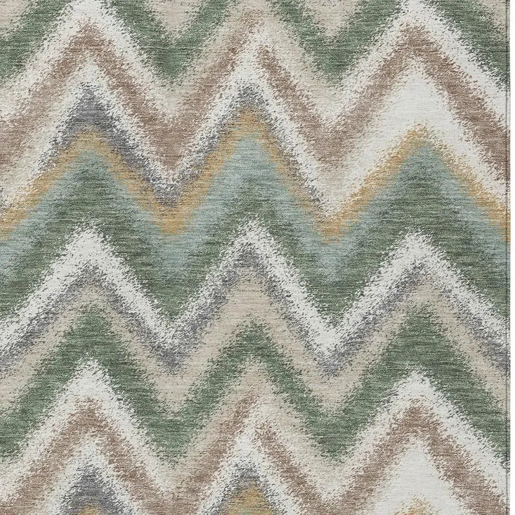 8' X 10' Green And Beige Geometric Washable Indoor Outdoor Area Rug Homeroots Outdoor