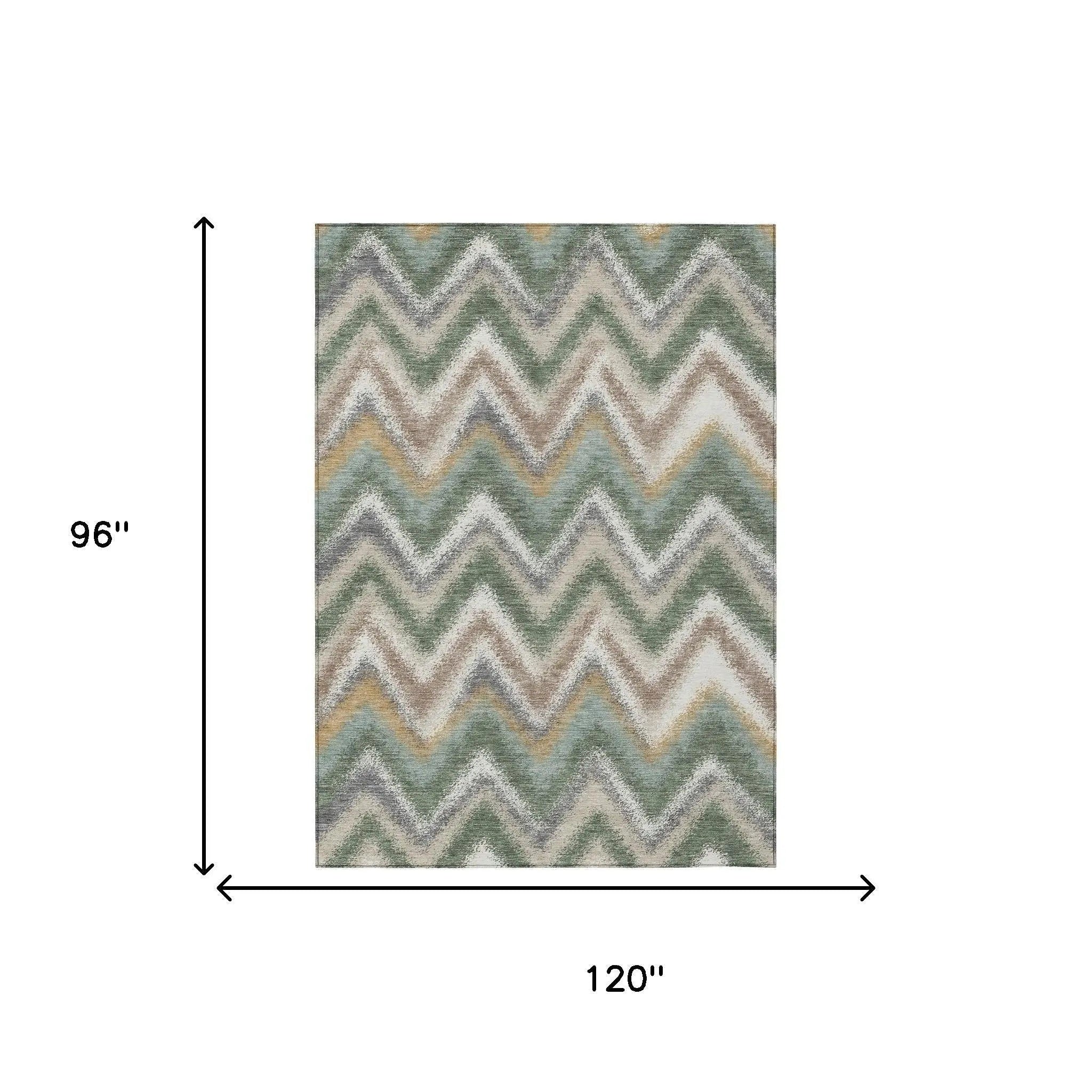 8' X 10' Green And Beige Geometric Washable Indoor Outdoor Area Rug Homeroots Outdoor