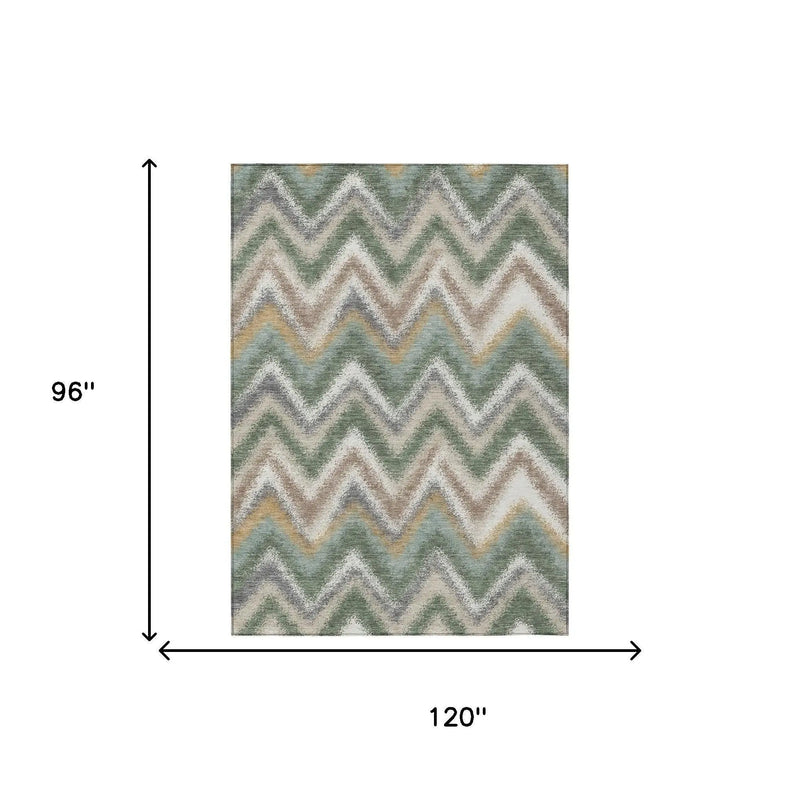 8' X 10' Green And Beige Geometric Washable Indoor Outdoor Area Rug Homeroots Outdoor