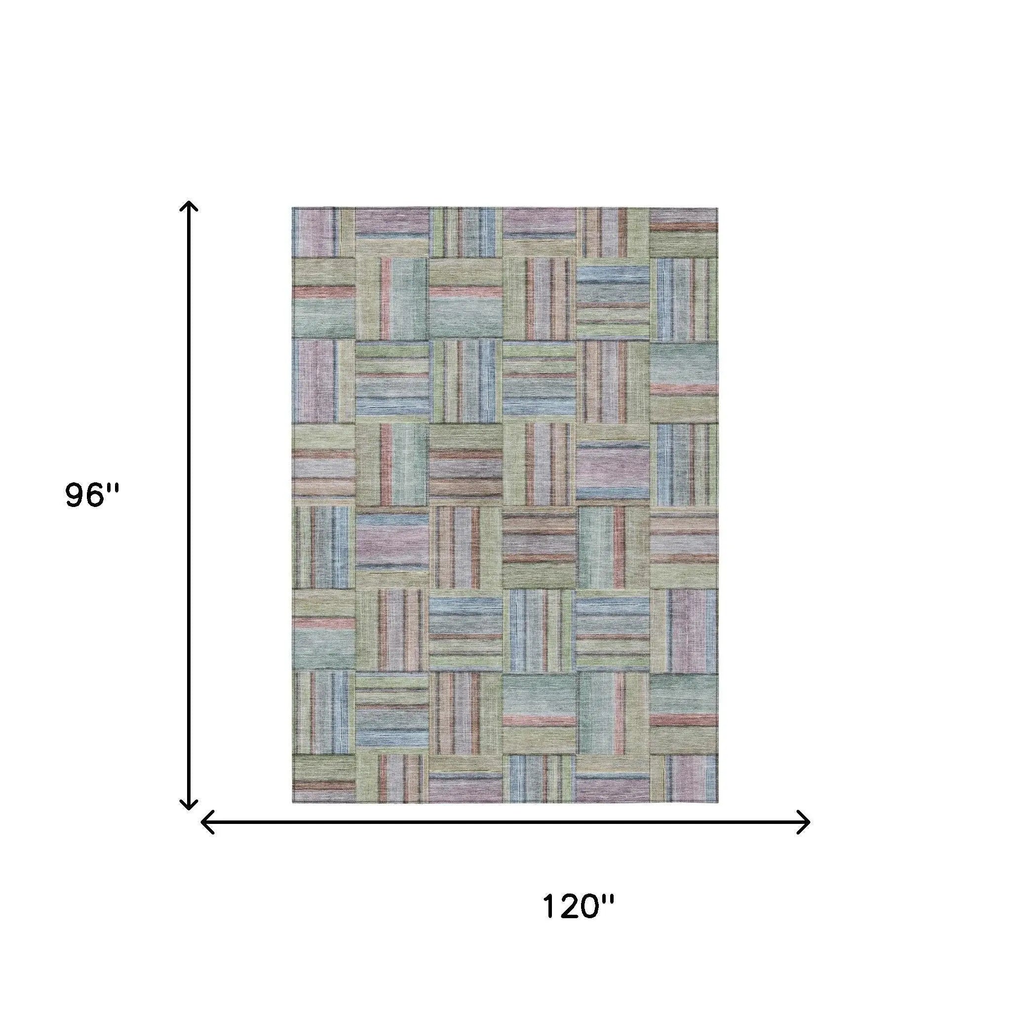 8' X 10' Green And Beige Geometric Washable Indoor Outdoor Area Rug Homeroots Outdoor