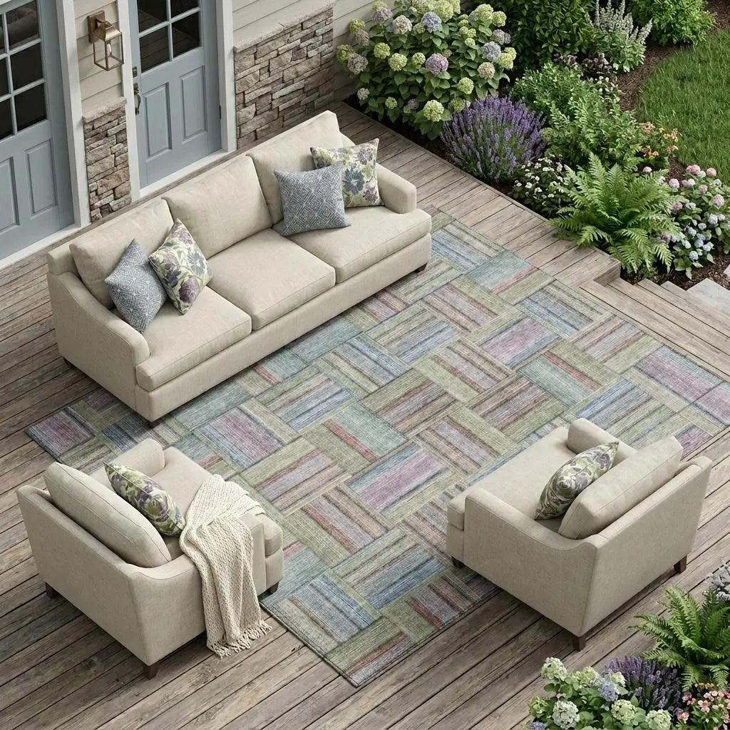 8' X 10' Green And Beige Geometric Washable Indoor Outdoor Area Rug Homeroots Outdoor