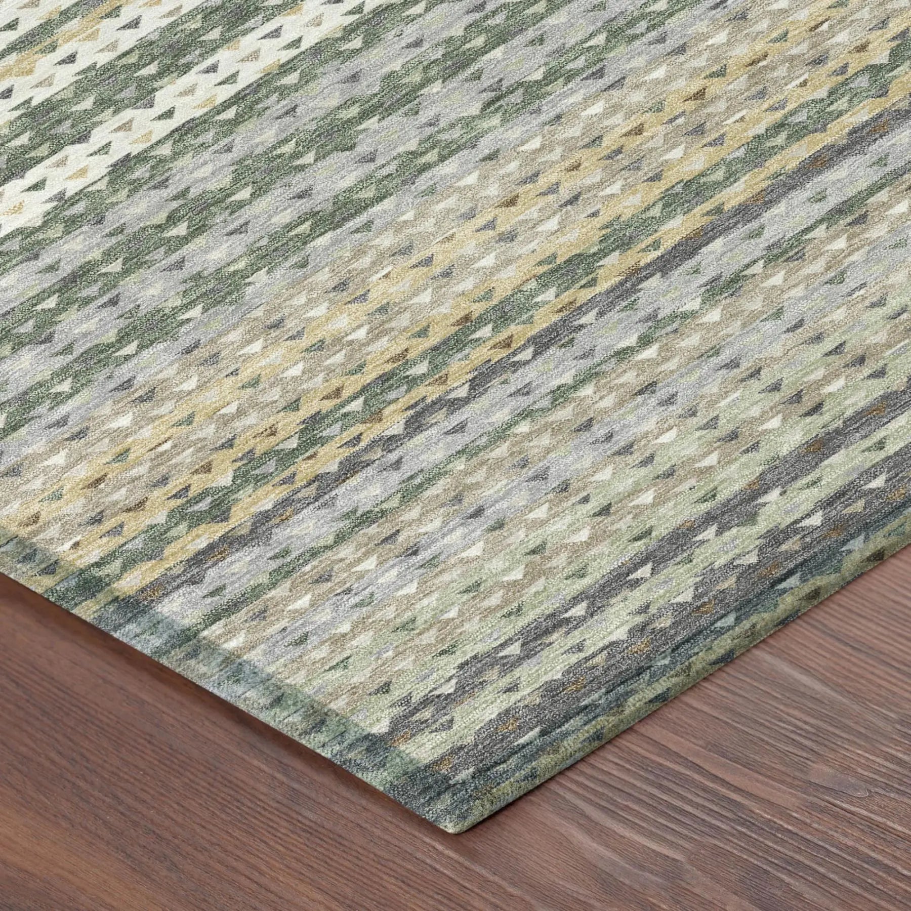 8' X 10' Green And Beige Striped Washable Indoor Outdoor Area Rug Homeroots Outdoor