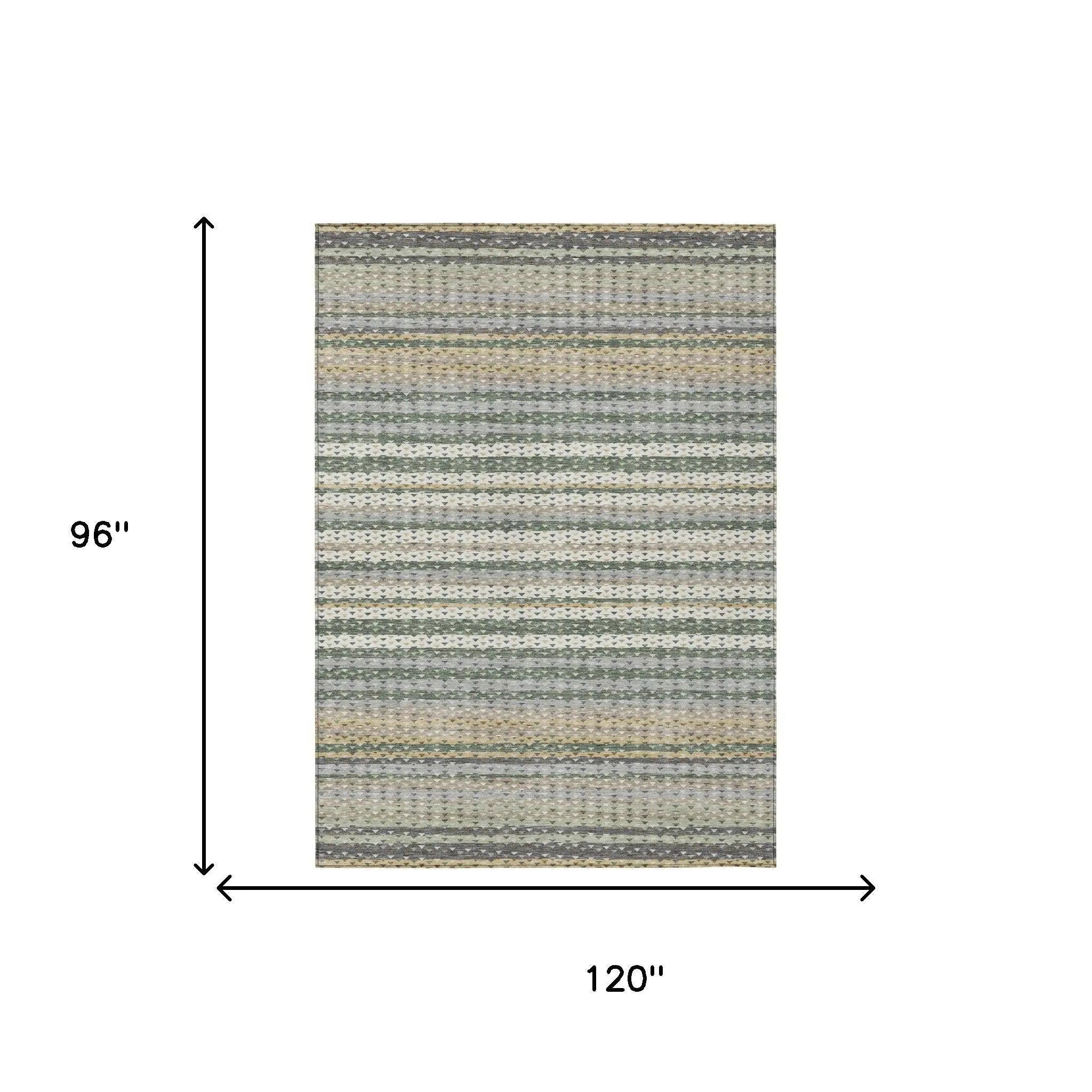 8' X 10' Green And Beige Striped Washable Indoor Outdoor Area Rug Homeroots Outdoor
