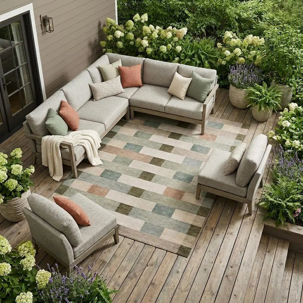 8' X 10' Green And Beige Striped Washable Indoor Outdoor Area Rug Homeroots Outdoor