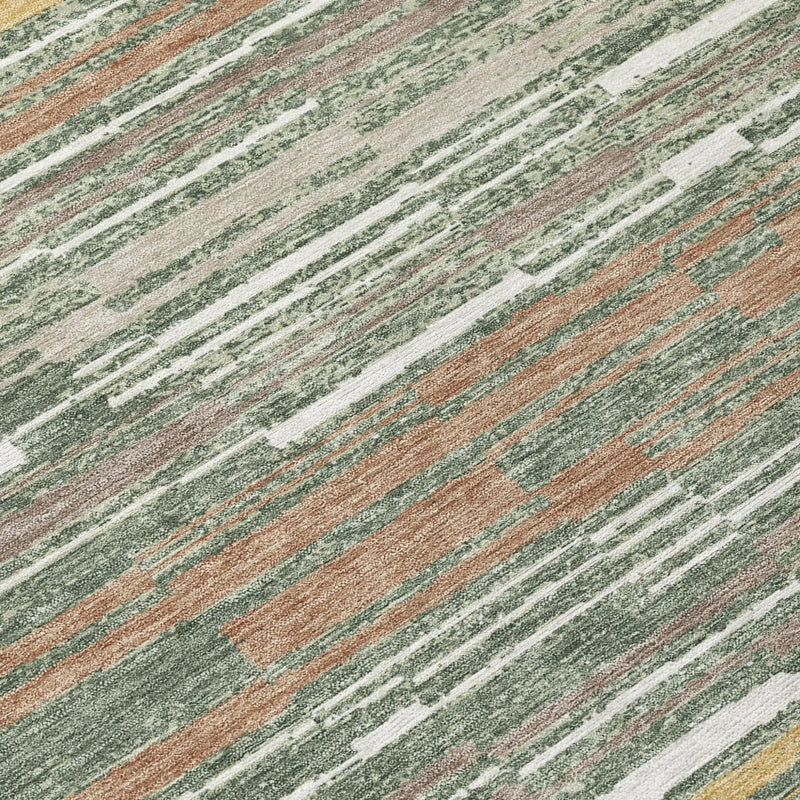 8' X 10' Green And Beige Striped Washable Indoor Outdoor Area Rug Homeroots Outdoor
