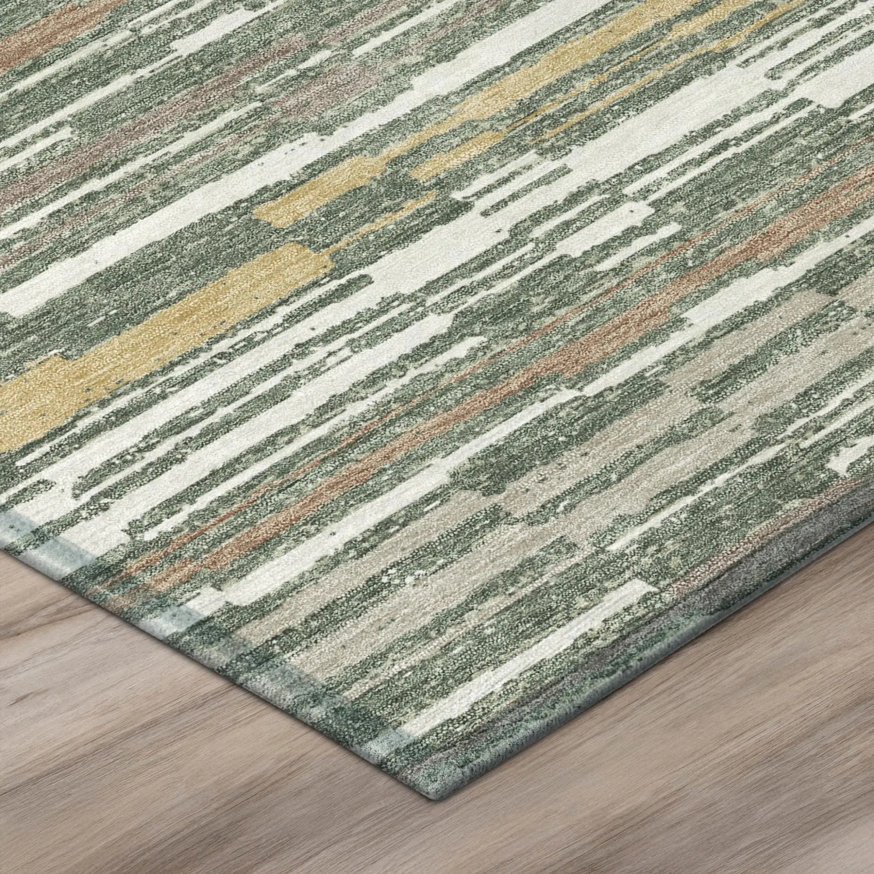 8' X 10' Green And Beige Striped Washable Indoor Outdoor Area Rug Homeroots Outdoor