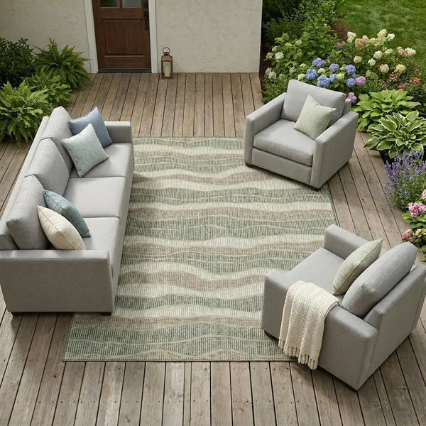 8' X 10' Green And Beige Striped Washable Indoor Outdoor Area Rug Homeroots Outdoor