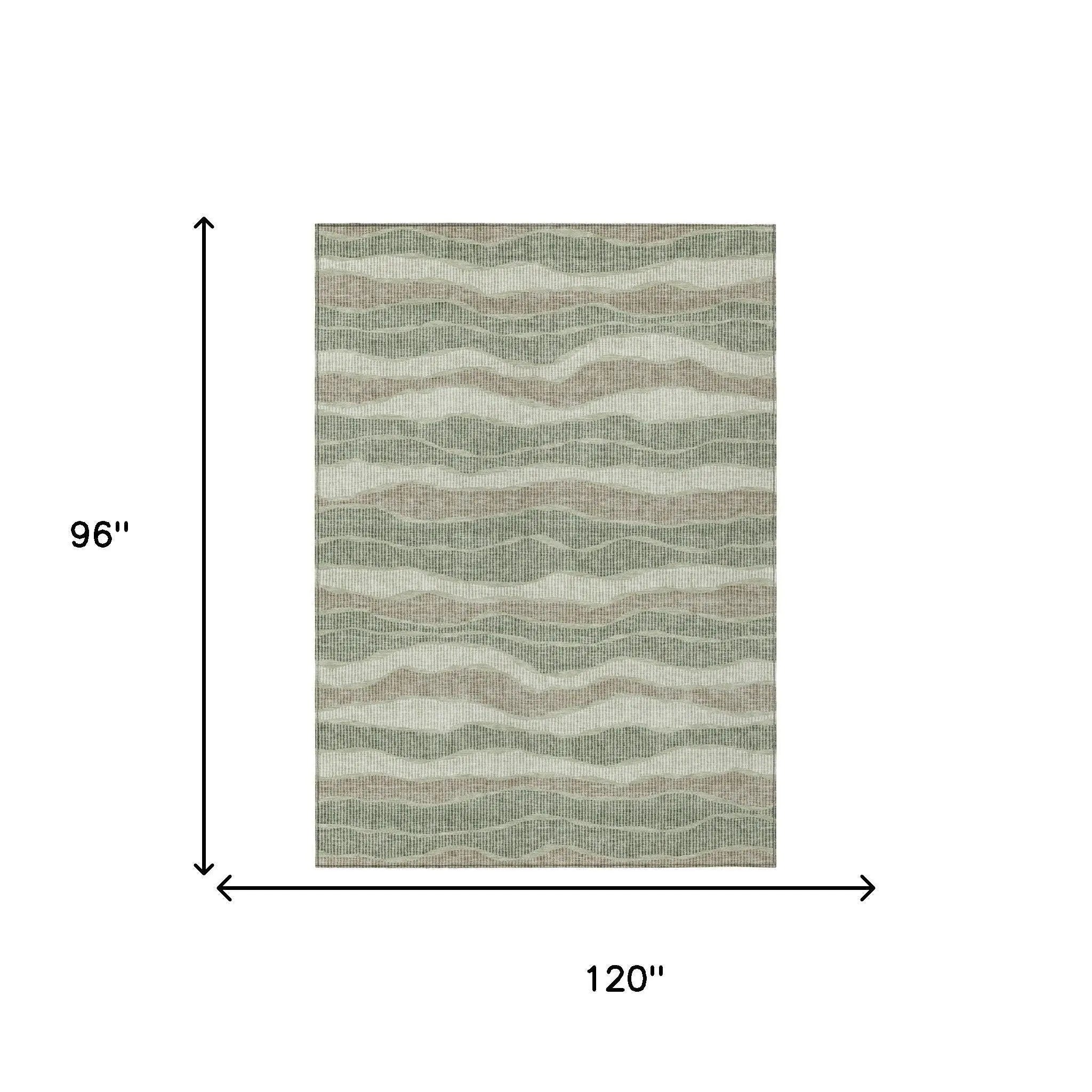 8' X 10' Green And Beige Striped Washable Indoor Outdoor Area Rug Homeroots Outdoor
