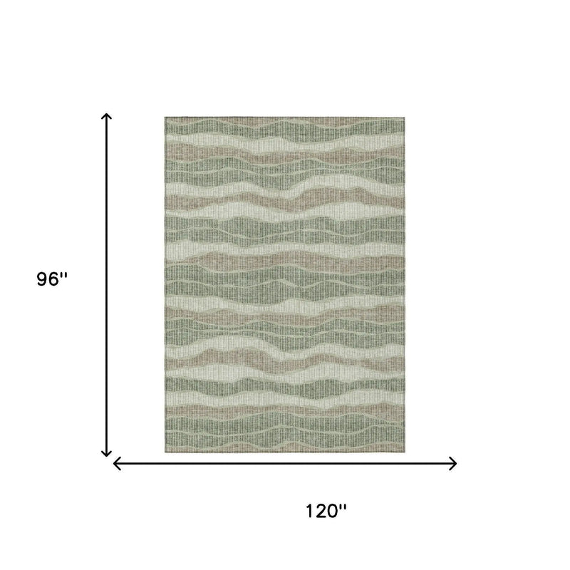 8' X 10' Green And Beige Striped Washable Indoor Outdoor Area Rug Homeroots Outdoor