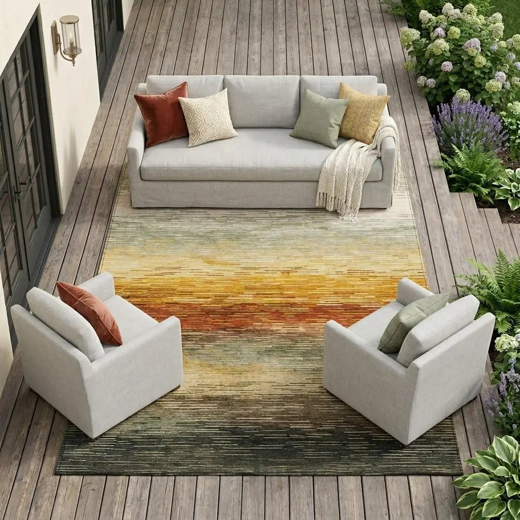 8' X 10' Green And Beige Striped Washable Indoor Outdoor Area Rug Homeroots Outdoor