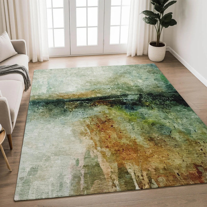 8' X 10' Green And Black Abstract Washable Indoor Outdoor Area Rug Homeroots Outdoor