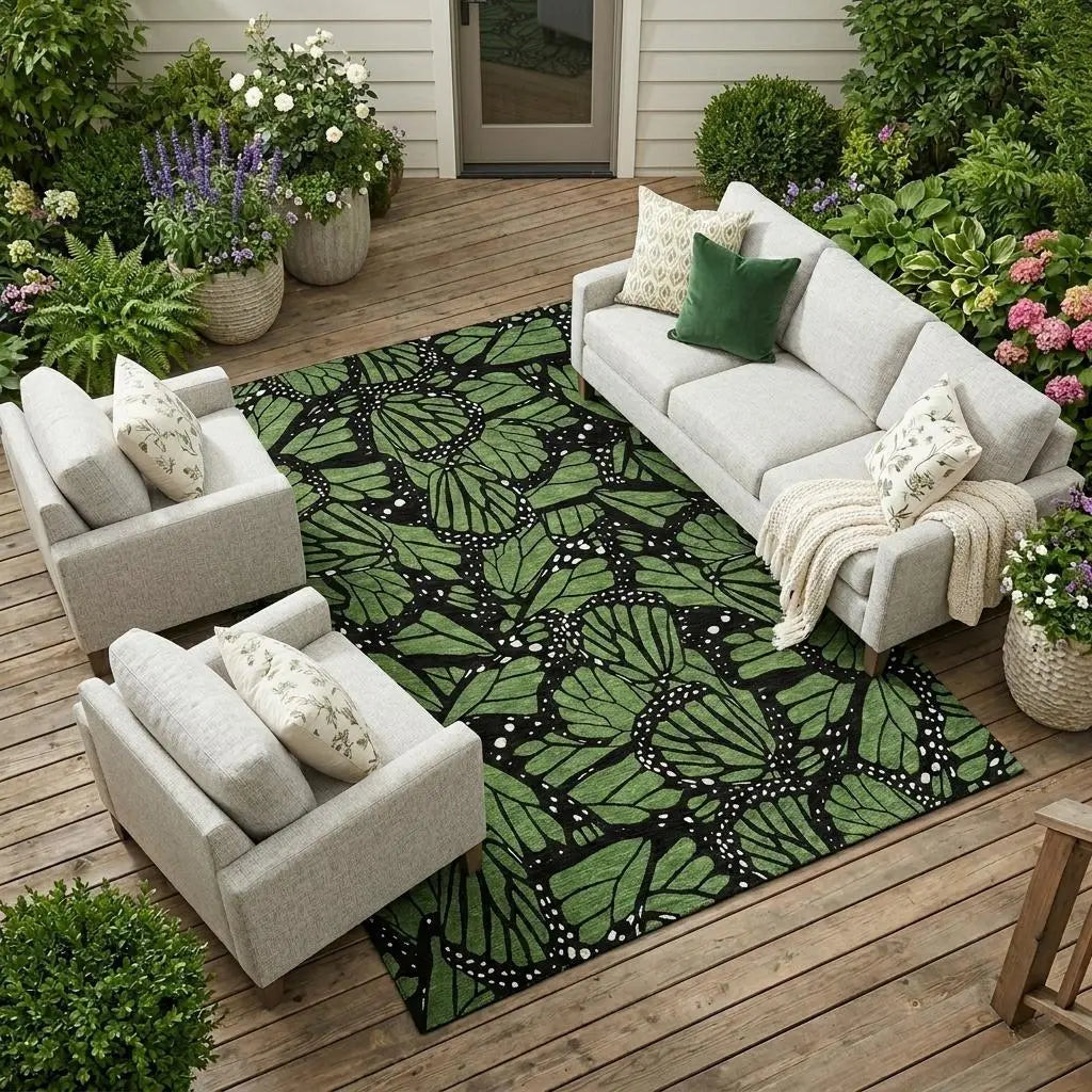 8' X 10' Green And Black Animal Print Washable Indoor Outdoor Area Rug Homeroots Outdoor