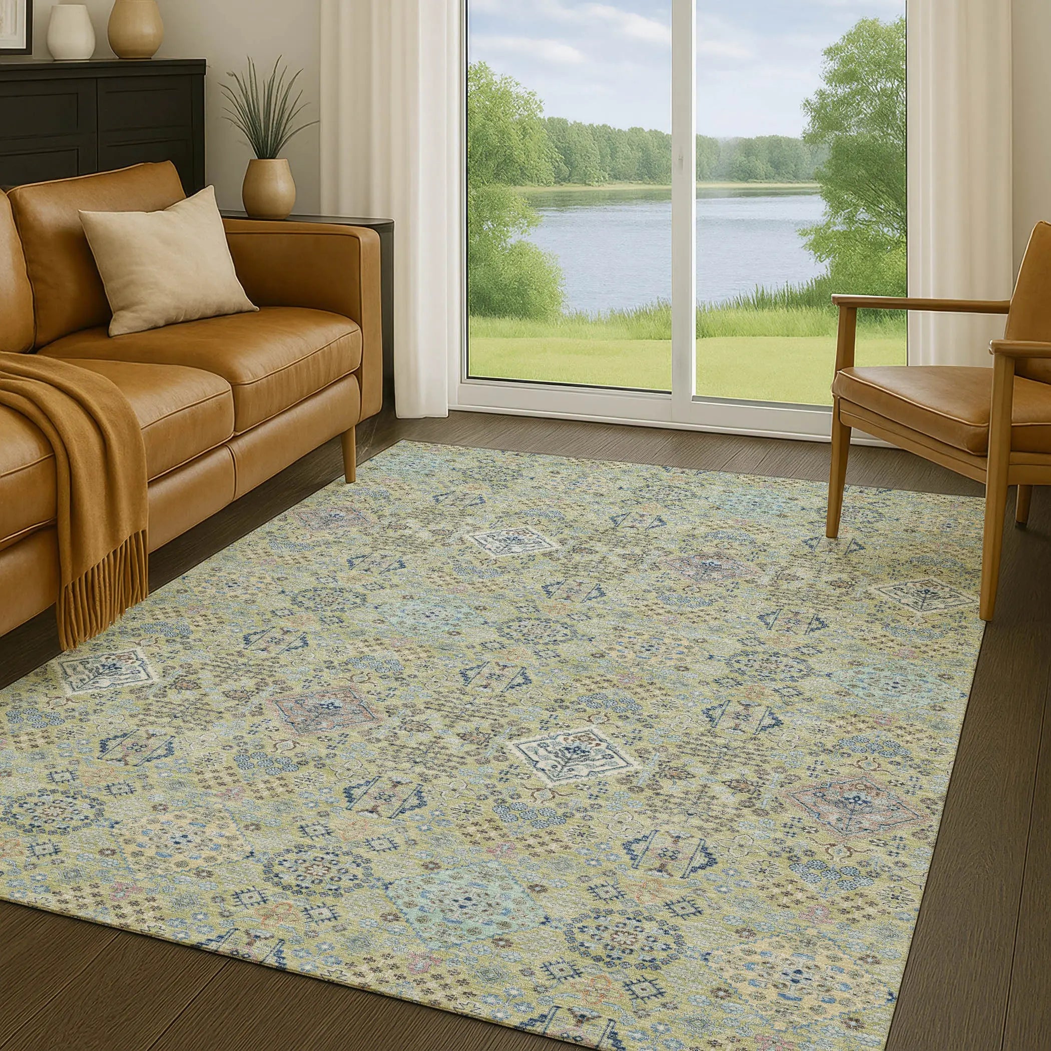 8' X 10' Green And Blue Oriental Washable Indoor Outdoor Area Rug Homeroots Outdoor