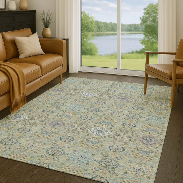 8' X 10' Green And Blue Oriental Washable Indoor Outdoor Area Rug Homeroots Outdoor