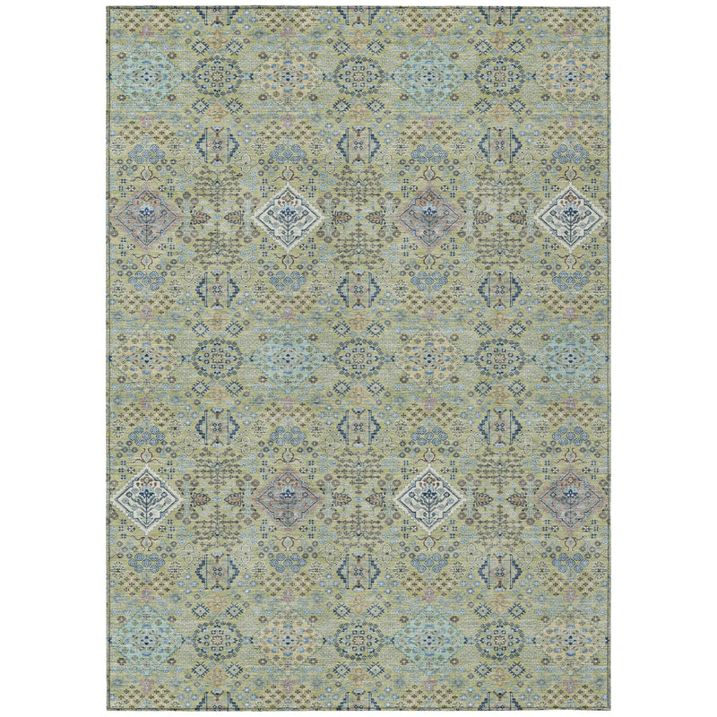 8' X 10' Green And Blue Oriental Washable Indoor Outdoor Area Rug Homeroots Outdoor