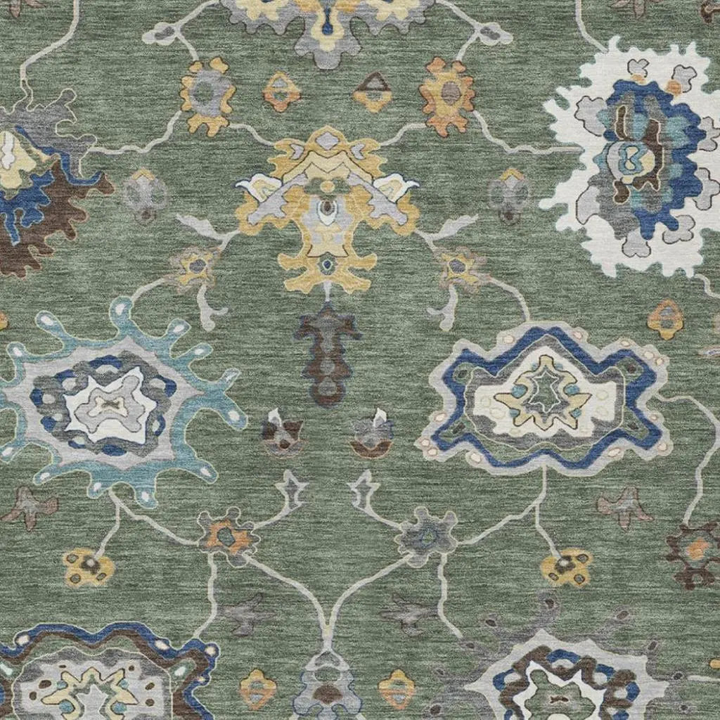 8' X 10' Green And Blue Oriental Washable Indoor Outdoor Area Rug Homeroots Outdoor
