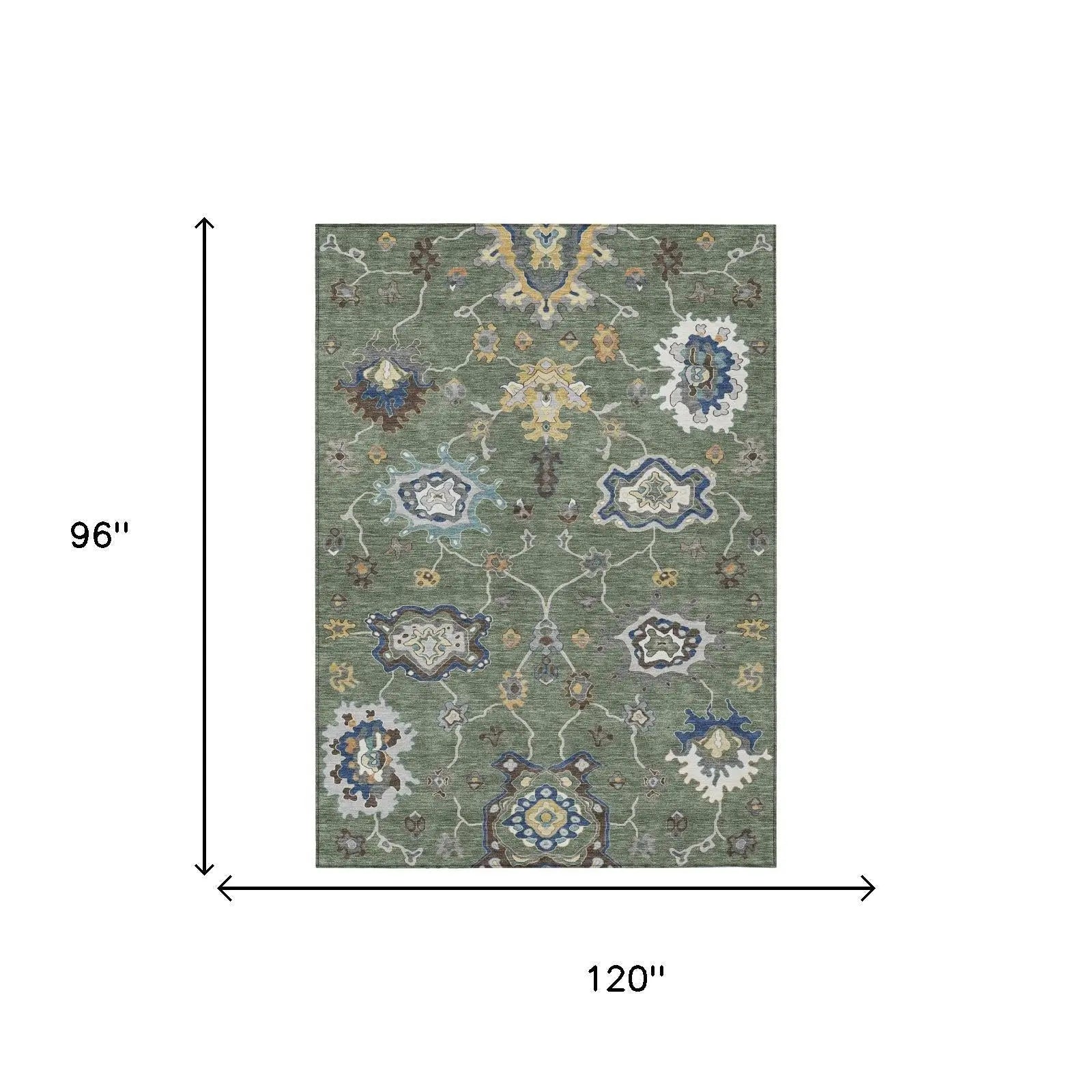 8' X 10' Green And Blue Oriental Washable Indoor Outdoor Area Rug Homeroots Outdoor