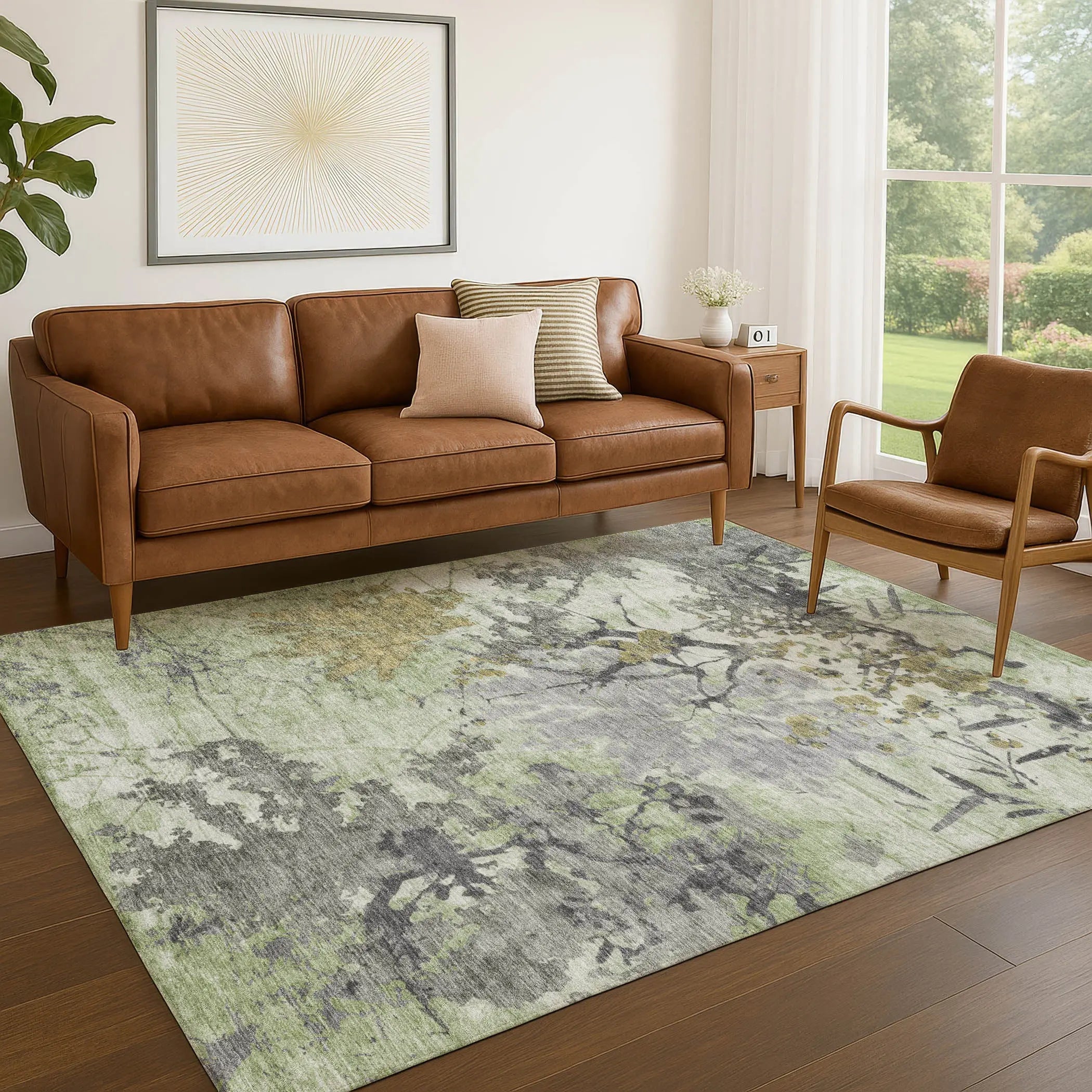 8' X 10' Green And Brown Abstract Washable Indoor Outdoor Area Rug Homeroots Outdoor