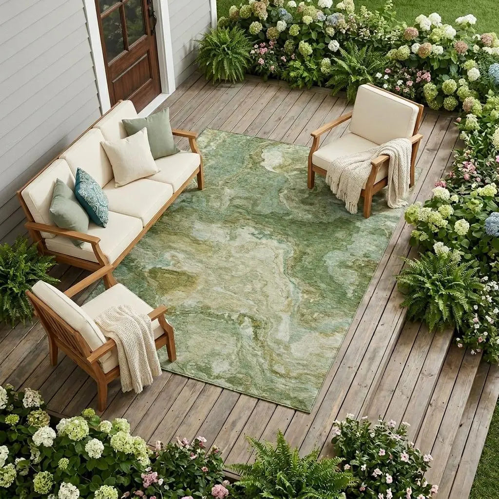 8' X 10' Green And Brown Abstract Washable Indoor Outdoor Area Rug Homeroots Outdoor