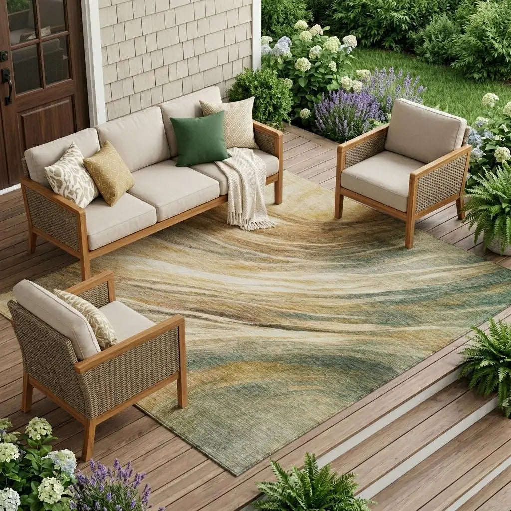 8' X 10' Green And Brown Abstract Washable Indoor Outdoor Area Rug Homeroots Outdoor
