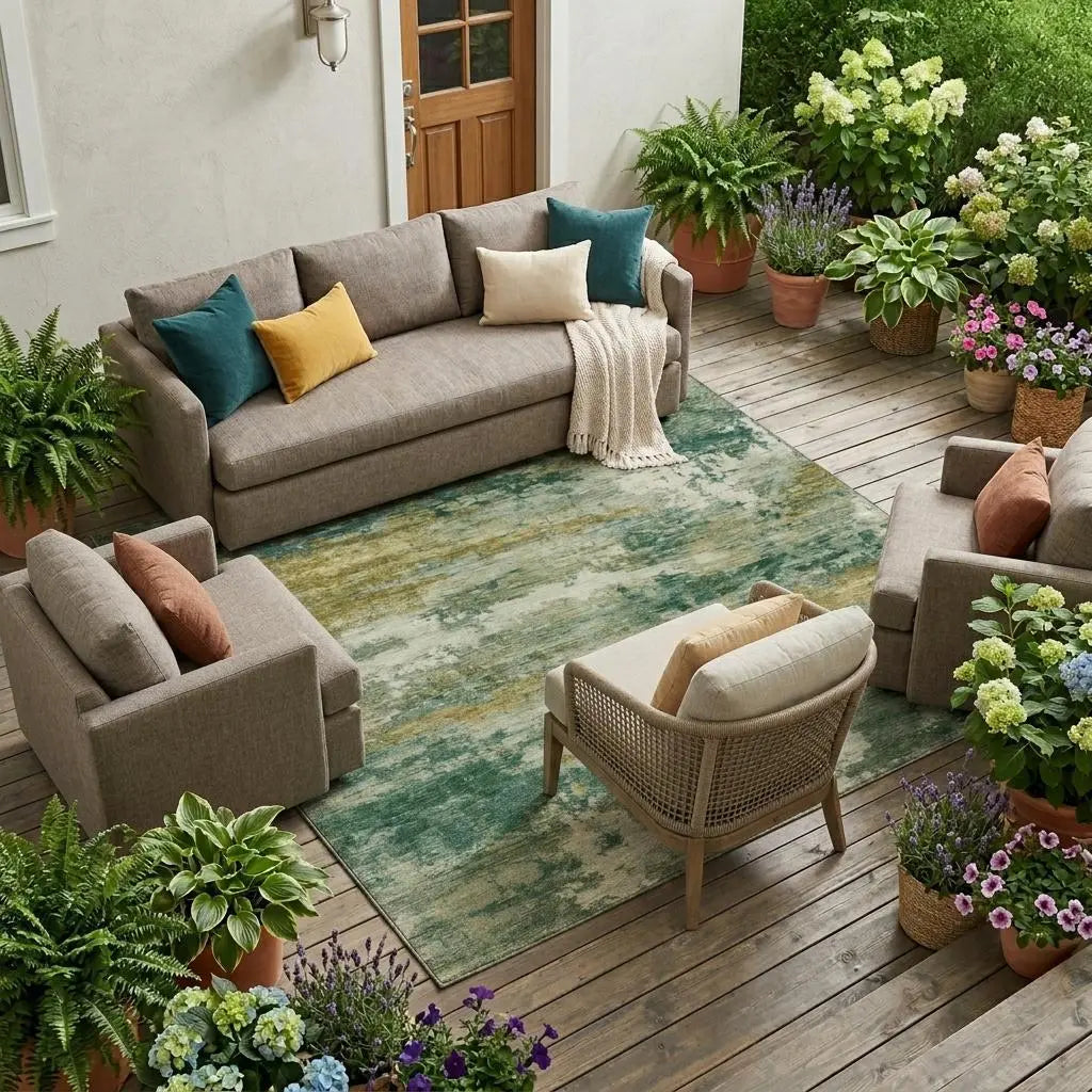 8' X 10' Green And Brown Abstract Washable Indoor Outdoor Area Rug Homeroots Outdoor