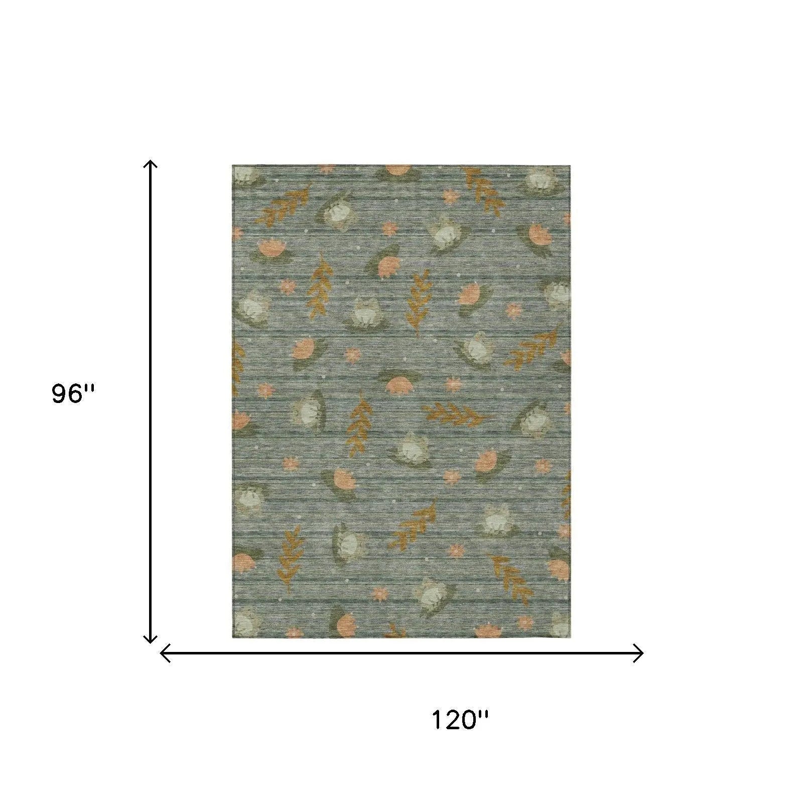 8' X 10' Green And Brown Botanical Leaves Washable Indoor Outdoor Area Rug Homeroots Outdoor