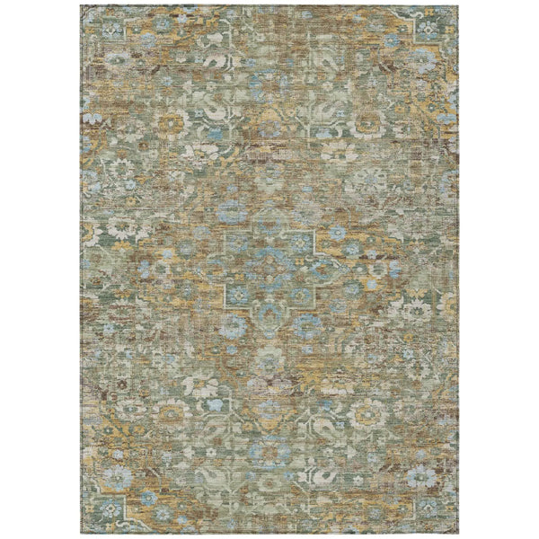 8' X 10' Green And Brown Floral Medallion Washable Indoor Outdoor Area Rug Homeroots Outdoor