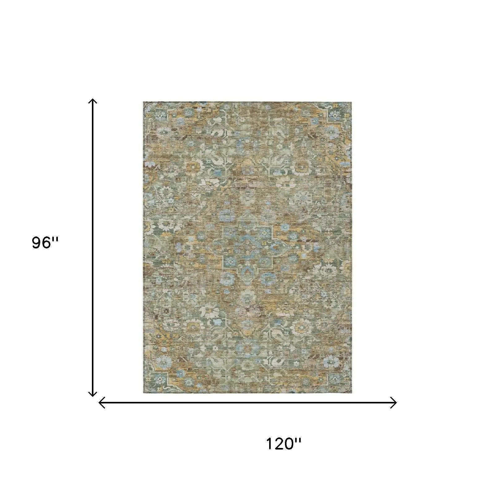 8' X 10' Green And Brown Floral Medallion Washable Indoor Outdoor Area Rug Homeroots Outdoor