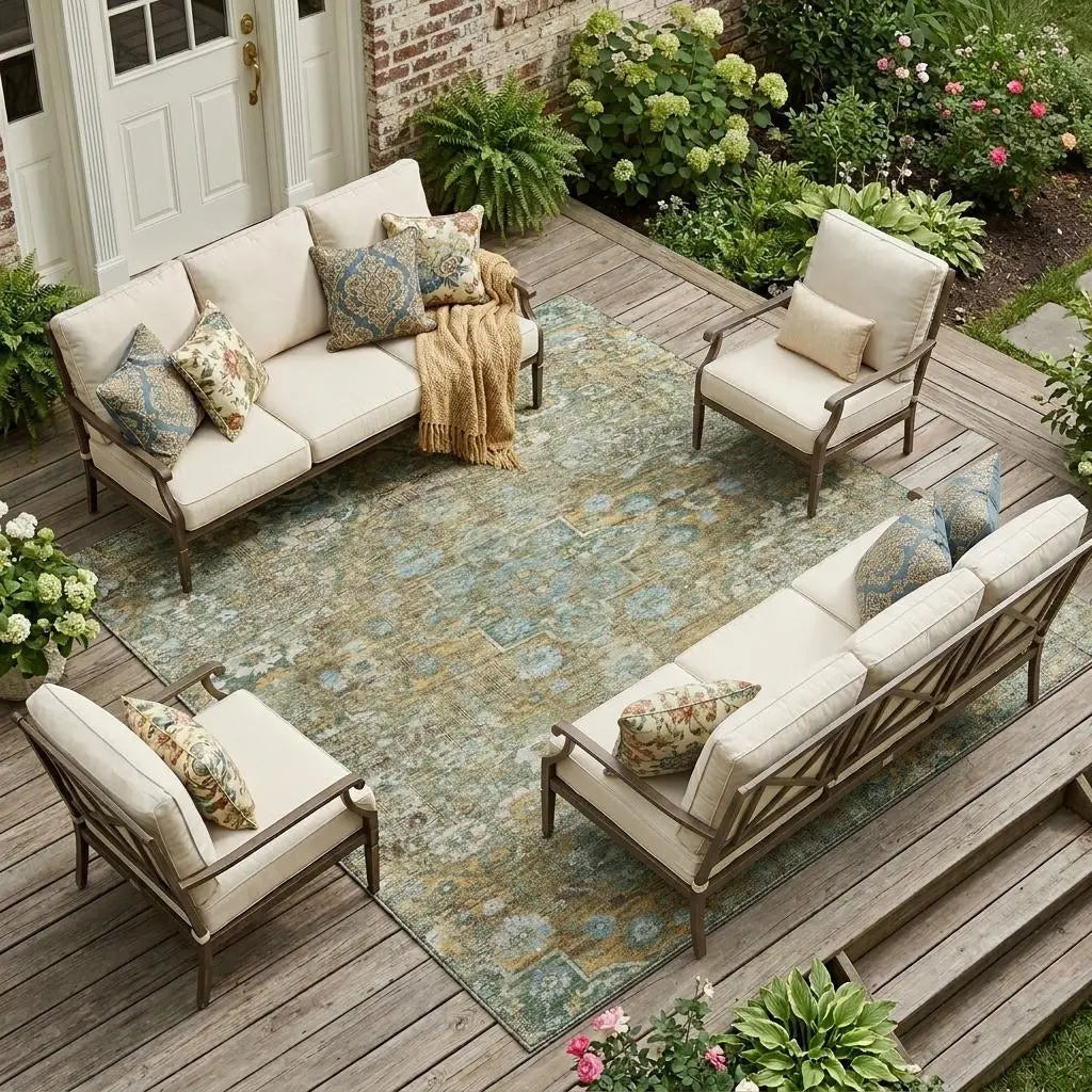 8' X 10' Green And Brown Floral Medallion Washable Indoor Outdoor Area Rug Homeroots Outdoor
